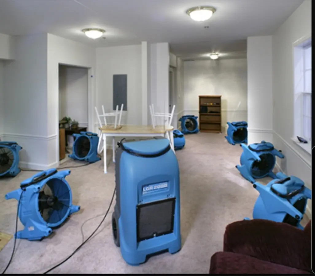 Air movers and dehumidifier setup for Water Extraction & Removal in Jamestown